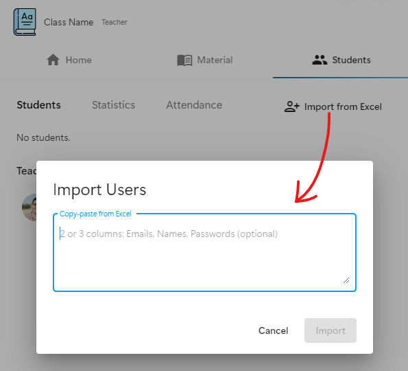 Import Users from Excel into Class
