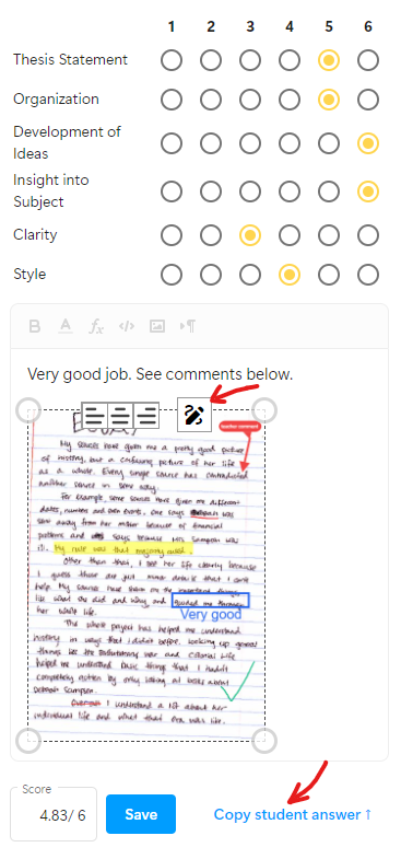 Essay grading with annotated image