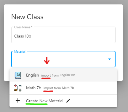 Create new class - Import Material